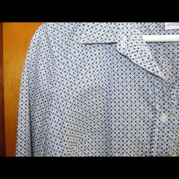 Liz Claiborne Essential BF White Green Collared Long Sleeve Button Up Top Small - Picture 2 of 5